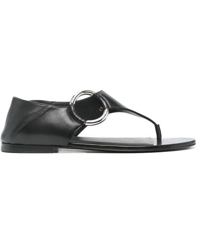 Saint Laurent Ring Leather Flat Sandals - Black