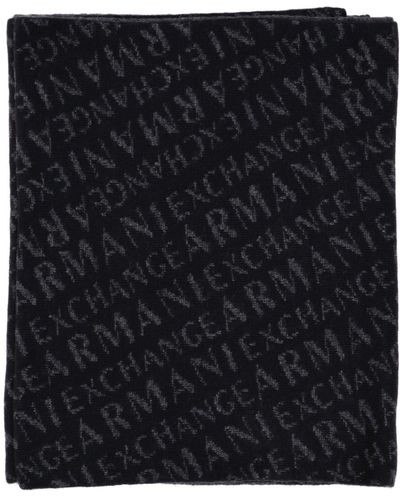 Armani Exchange Exchange Intarsia-knit Logo Scarf - Black