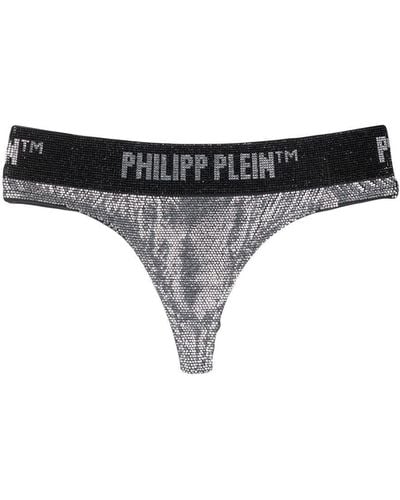 Philipp Plein Metallic Crystal-embellished Thong - Black