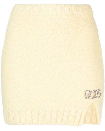 Gcds Rhinestone-logo Bouclé Miniskirt - Natural