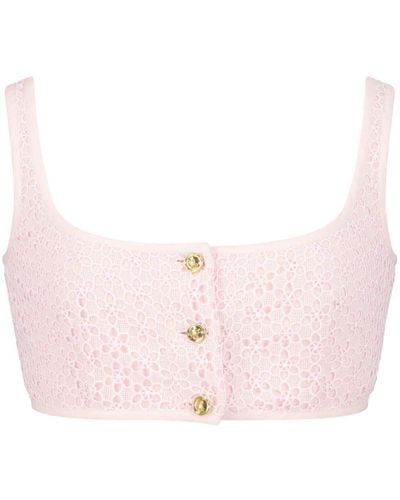 Giambattista Valli Lace-embroidered Sleeveless Crop Top - Pink