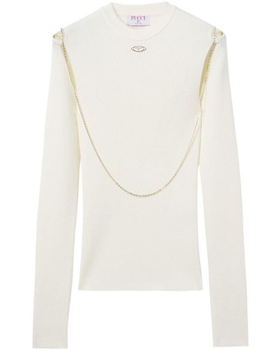 Emilio Pucci Logo-plaque Chain-link Ribbed Top - White