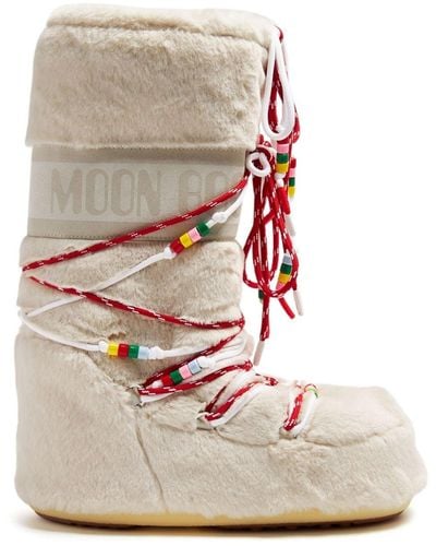 Moon Boot Icon Faux-fur Beaded Boots - Gray
