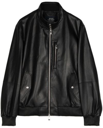 MAN ON THE BOON. Zipped Punched-leather Jacket - Black