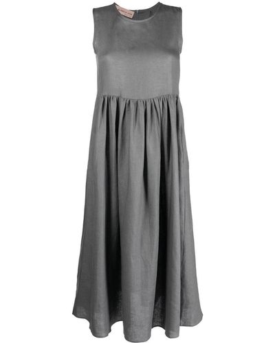Blanca Vita Pleated Sleeveless Linen Midi Dress - Grey