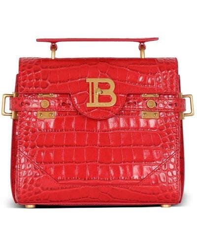 Balmain B-buzz 23 Bag In Crocodile-print Leather - Red