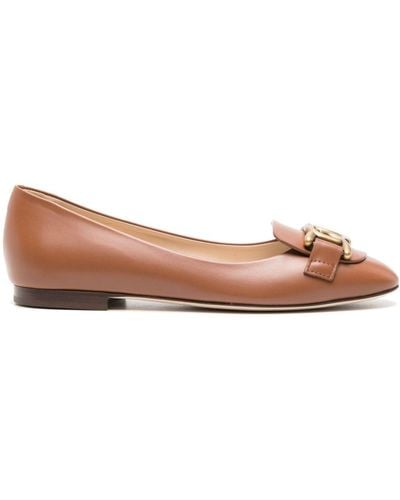 Tod's Round-toe Leather Ballerina Shoes - Brown