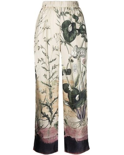 Biyan Floral-print Silk Pants - Natural