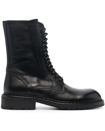 Ann Demeulemeester Grained Leather Lace-up Boots - Black