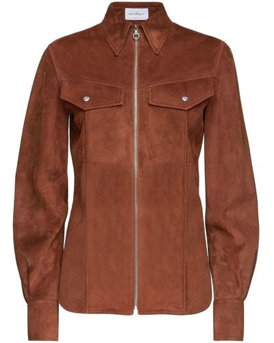 Ferragamo Suede Zipped Shirt Jacket - Brown