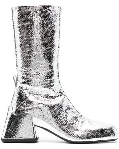 Jil Sander 80mm Block-heel Metallic-finish Boots - White