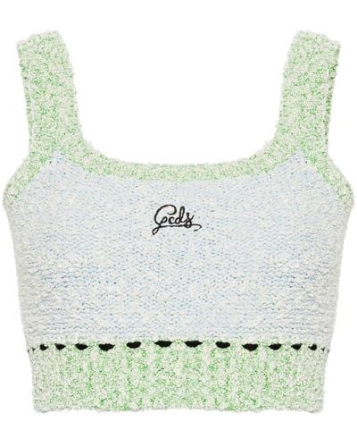 Gcds Logo-embroidered Bouclé Cropped Top - Green