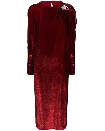 Lanvin Metallic Draped Maxi Dress - Red