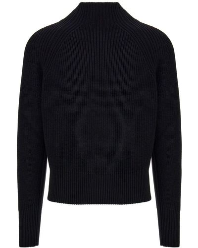 Ferragamo Mock-neck Cable-knit Sweater - Blue