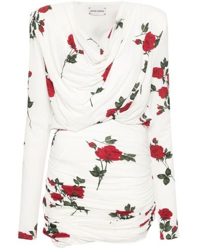 Magda Butrym Rose-print Draped Mini Dress - White