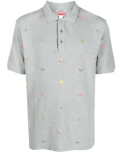 KENZO Pixel Slim Fit Polo Shirt - Gray