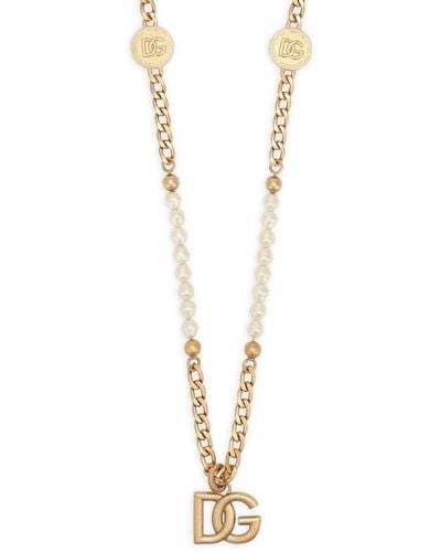 Dolce & Gabbana Collier en chaîne DG à perles - Métallisé