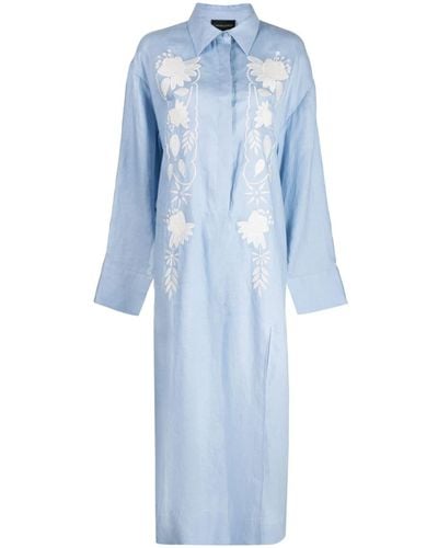Cynthia Rowley Floral-embroidered Shirt Dress - Blue