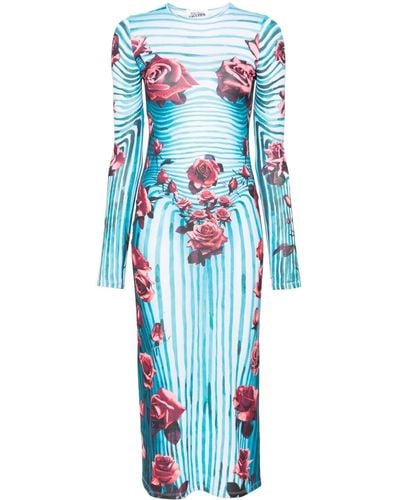 Jean Paul Gaultier Flower Body Morphing Midi Dress - Blue
