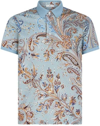 Etro Poloshirt Met Paisley-print - Blauw