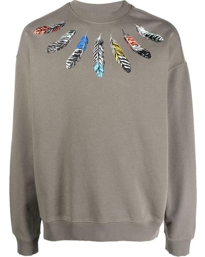 Marcelo Burlon Feather-print Organic Cotton Sweatshirt - Grey