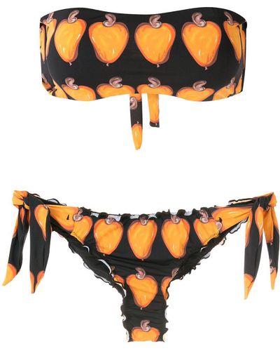 Amir Slama Set bikini Frufru con stampa - Nero