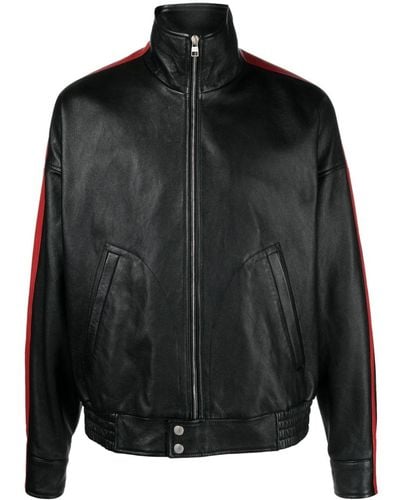 Alexander McQueen Striped Leather Biker Jacket - Black