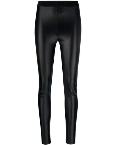 Versace Logo-waistband Coated leggings - Black