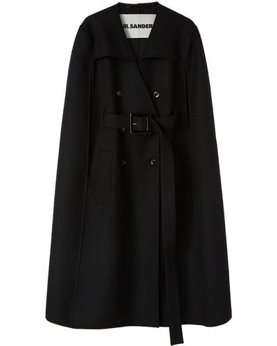 Jil Sander Cape-sleeve Wool Trench Coat - Black