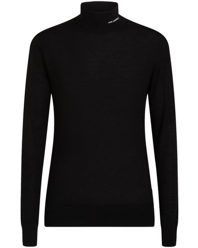 Karl Lagerfeld Embroidered-logo Roll-neck Sweater - Black