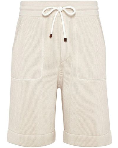 Brunello Cucinelli Drawstring-waist Fine-ribbed Shorts - Natural