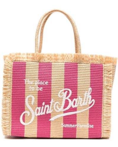 Mc2 Saint Barth Vanity Striped Straw Beach Bag - Roze
