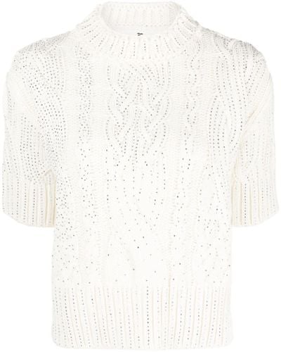 Ermanno Scervino Cable-knit Crystal-embellished Top - White