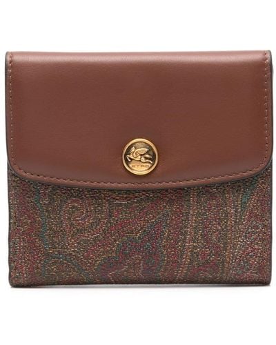 Etro Paisley Textured Leather Wallet - Brown