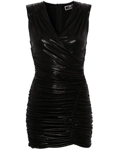 Elisabetta Franchi Metallic V-neck Draped Minidress - Black
