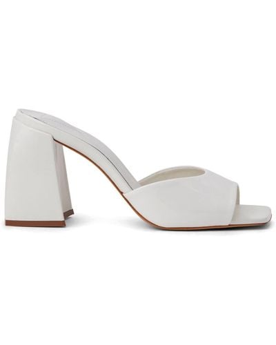 SCHUTZ SHOES Block-heel Patent Leather Mules - White