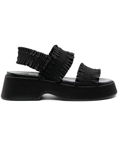 Ganni Smocked-strap Flatform Sandals - Black