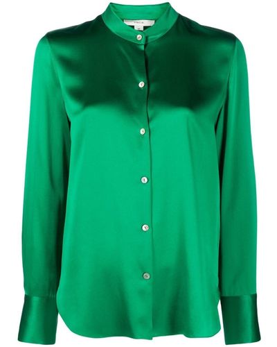 Vince Band-collar Silk Shirt - Green