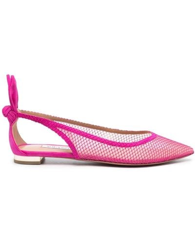 Aquazzura Mesh-panelling Suede Ballerina Shoes - Pink