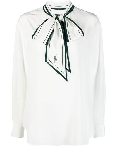 Polo Ralph Lauren Bluse aus Seide mit Schaldetail - Weiß