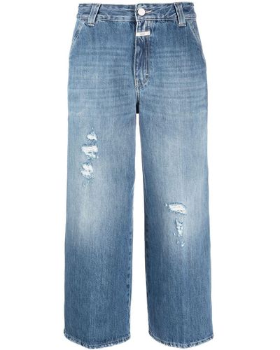 Closed Distressed Organic Cotton Cropped Jeans - Blue