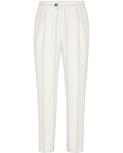 Brunello Cucinelli Stripe-pattern Button-fastening Tapered Pants - White