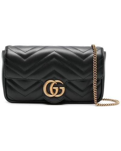 Gucci Mini sac porté épaule GG Marmont en cuir - Noir