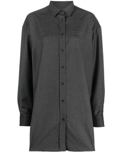 Totême Monogram-embroidered Oversized Wool Shirt - Grey