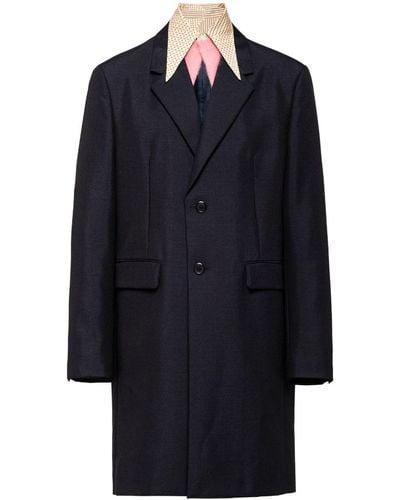 Prada Contrasting-collar Single-breasted Coat - Blue