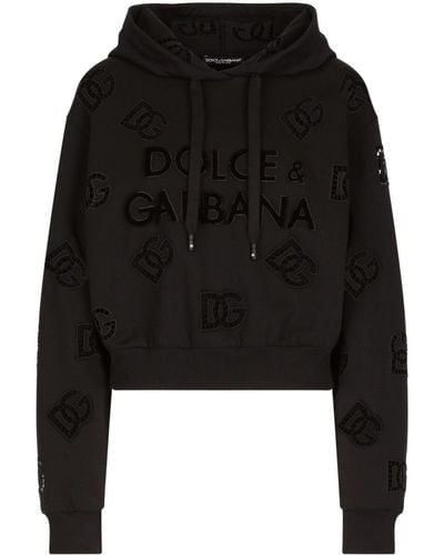 Dolce & Gabbana Hoodie Van Katoenblend Met Geperforeerd Logo - Zwart