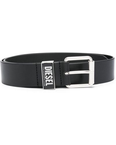 DIESEL Ceinture en cuir à plaque logo - Noir