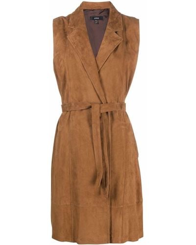 Arma Sleeveless Belted Suede Trench Coat - Brown