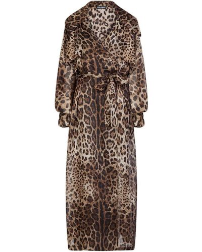 Dolce & Gabbana Leopard-print Organza Trench Coat - Brown