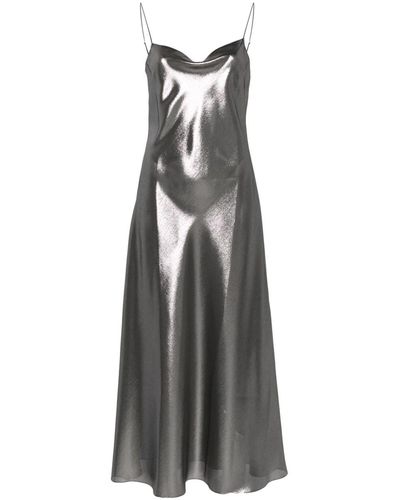 Carine Gilson Lace-detail Lurex Slip Dress - Grey